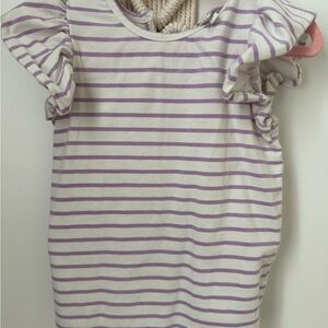 Janie and Jack and Purple and White Striped Ruffle Sleeve Top